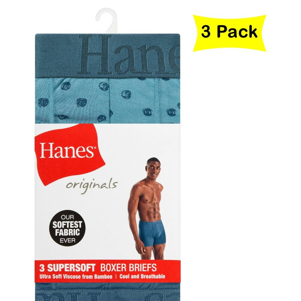 Hanes Originals Men's SuperSoftBoxer Brief Underwear Pack, 3-Pack